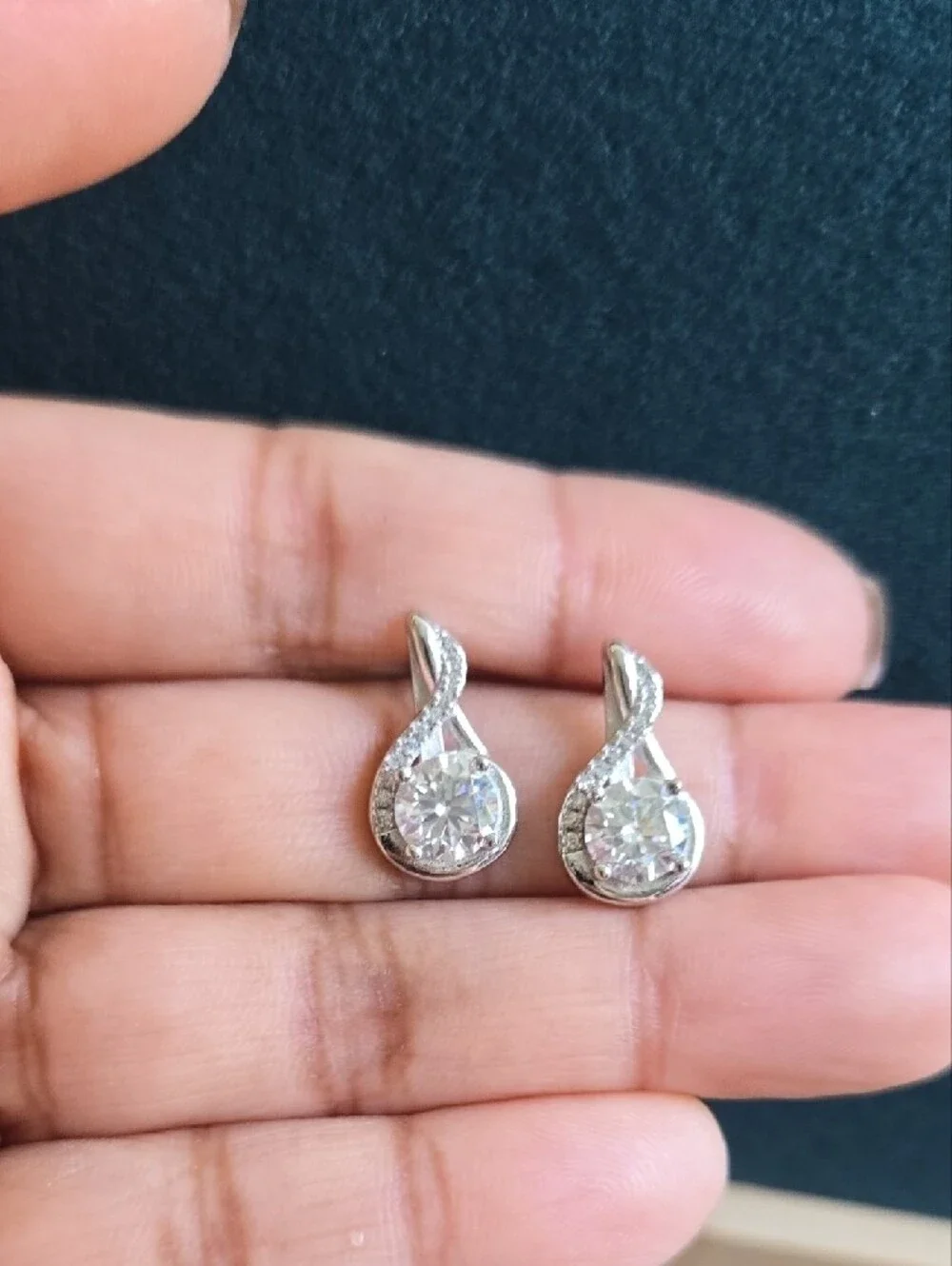 Sterling Silver Clear Moissanite Musical Note Drop Earrings- S925